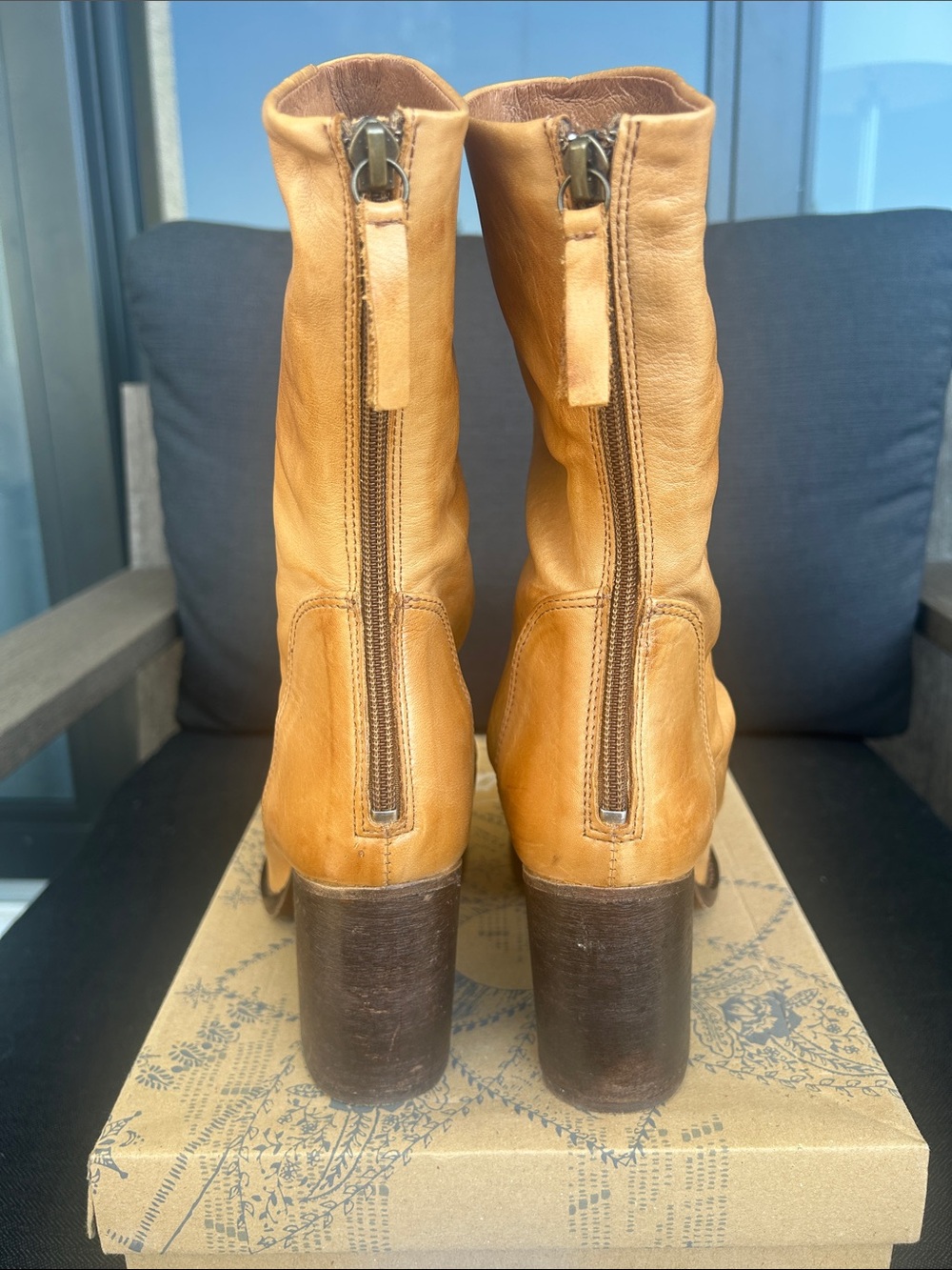 Free People Elle Tan Mid-Calf Block Heel Boots - Picture 3 of 4